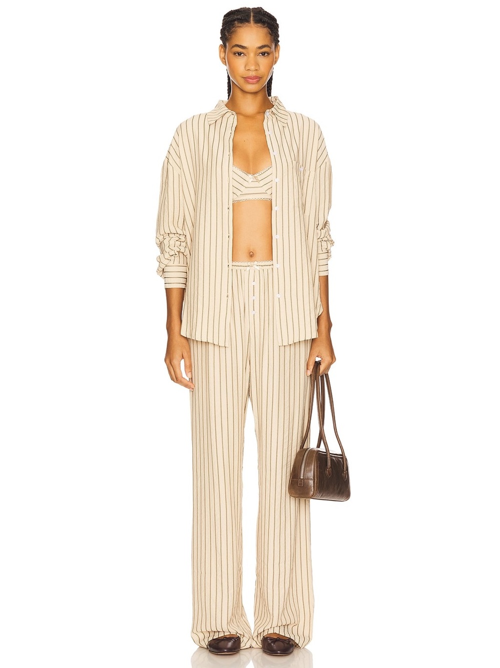 Revolve For Love & Lemons Mindy Wide Leg Pant & Mindy Underwire Bra Set brown